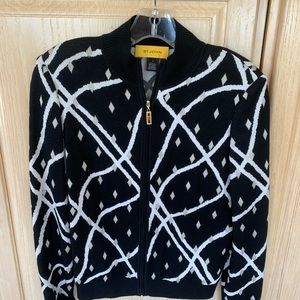 St. John Knit black, white zip-up sweater jacket